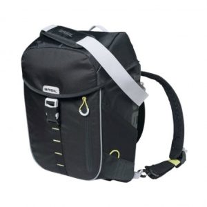 Sacoche Arriere Sac à Dos Velo Laterale Basil Miles Daypack Droit/gauche Systeme Fixation Hook-on Waterproof 17l Noir Liseret Jaune Fluo (Bandouliere + Sac à Dos) (31x17x44cm)