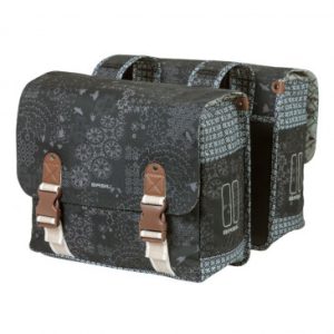 Sacoche Arriere Velo Double Basil Boheme 35l Noir/creme Fixation Velcros Sur Porte Bagage (37x15x37cm)