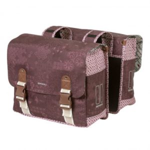 Sacoche Arriere Velo Double Basil Boheme 35l Rouge Figue Fixation Velcros Sur Porte Bagage (37x15x37cm)