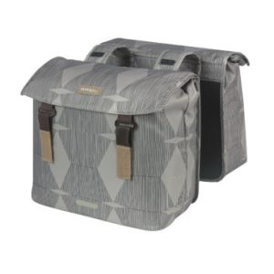 Sacoche Arriere Velo Double Basil Elegance 40l Taupe Fixation Velcros Sur Porte Bagage (49x36x8 Cm)