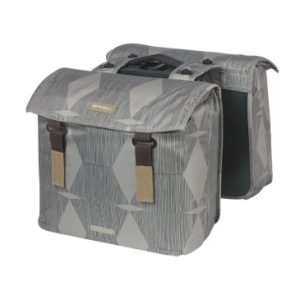 Sacoche Arriere Velo Double Basil Elegance 49l Taupe Fixation Velcros Sur Porte Bagage (49x48x10