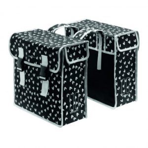 Sacoche Arriere Velo Double Basil Mara XL 35l Noir avec Coeurs Blancs (43x14x36cm)