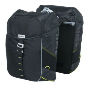 Sacoche Arriere Velo Double Basil Miles Waterproof 32l Noir Liseret Jaune Fluo (Paire) (44x14x30cm) - Fixation Systeme Mik (Inclus)