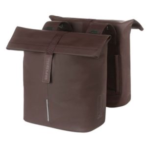 Sacoche Arriere Velo Double Basil Vegan Marron Imitation Cuir 28/32l Fixation Universelle Porte Bagage Fermeture Pliant Anti-pluie avec Reflechissant