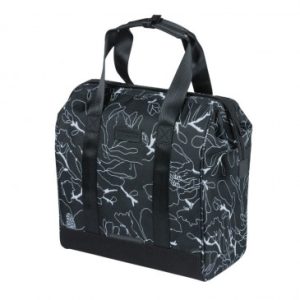 Sacoche Arriere Velo Laterale Basil Grand Tarpaulin Shopper Noir Deco Blanc Droit/gauche Waterproof 23l (34x19x35cm)