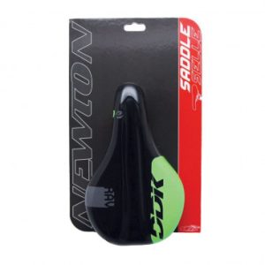 Selle Junior Gravity Rav Noir Deco Vert 210x130mm avec Trou Central Rail Acier Noir