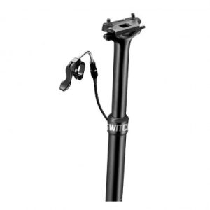 Tige de Selle VTT Telescopique Switch Swr-150 Alu Noir Diam. 30.9 L465mm (Reglage Par Cable Interne Debattement 150mm) Fixation Cintre - Cartouche Air avec Pression Reglable