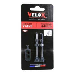 Valve de Pneu Tubeless Presta Velox Alu Noir 44mm Obus Demontable (Vendu à La Paire Sur Carte)