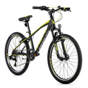 Velo Musculaire VTT 24 Leader Fox Spider 2023 Garcon Noir Mat/jaune Fluo 8v (Taille Enfant 135 à 145 Cm)