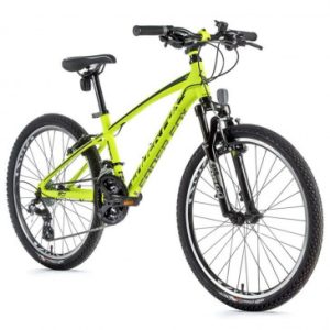 Velo Musculaire VTT 24 Leader Fox Spider 2023 Jaune Fluo 8v (Taille Enfant 135 à 145 Cm)