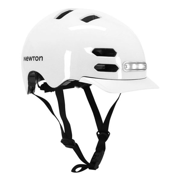 Casque Velo Adulte Newton City V4 Blanc Brillant In-Mold Avec Visiere Et Lock Taille 58-61 (Vendu En Boite) Eclairage Integre Discret