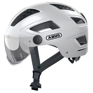 Casque Velo Adulte Abus Urbain Hyban 2.0 Ace Blanc Polaire Eclairage Integre Taille L (56-61Cm) Reglage Molette