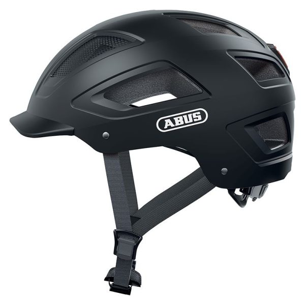 Casque Velo Adulte Abus Urbain Hyban 2.0 Velours Noir Eclairage Integre Taille L (56-61Cm) Reglage Molette