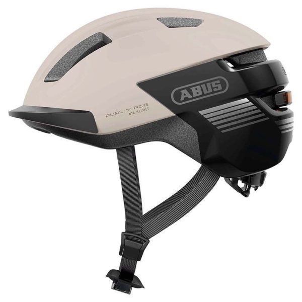 Casque Velo Adulte Abus Urbain Purl-Y Ace Champagne Beige Eclairage Integre Taille  M (54-58Cm) Reglage Molette (Compatible S-Pedelec)