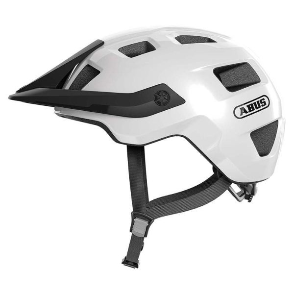 Casque Velo Adulte Abus Vtt Motrip Blanc Brillant Taille L (57-61Cm) Reglage Molette