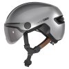 Casque Velo Adulte Abus Urbain Hud-Y Ace Argent Brillant Eclairage Integre Taille  M (54-58Cm) Reglage Molette