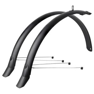 Garde Boue City-Vtc Tringles 28'' Eurofender Lampo 58Mm Noir Mat (Paire) Avec Fixation Classic Tringles Argent