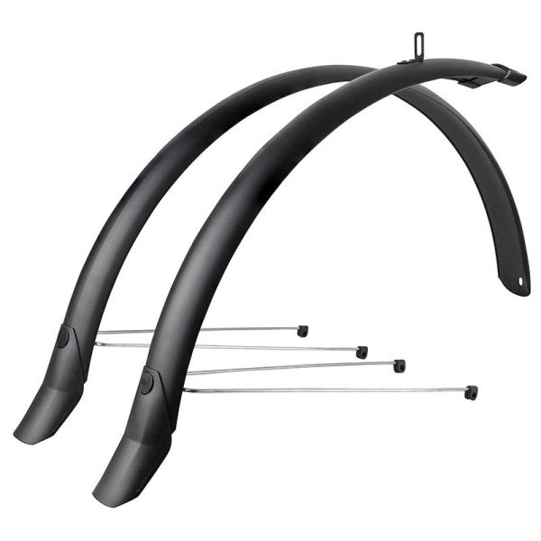 Garde Boue City-Vtc Tringles 28'' Eurofender Lampo 58Mm Noir Mat (Paire) Avec Fixation Classic Tringles Argent