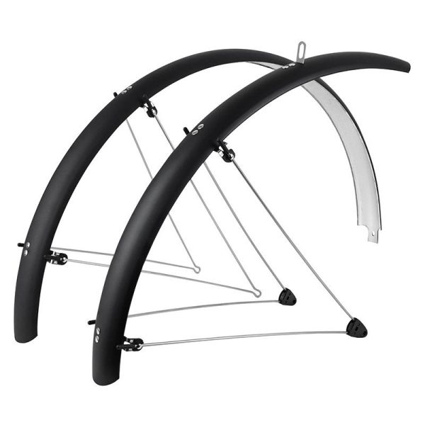 Garde Boue City-Vtc Tringles 28'' Stronglight Tour 54Mm Noir Mat (Paire) Avec Fixation Classic Tringles Inox