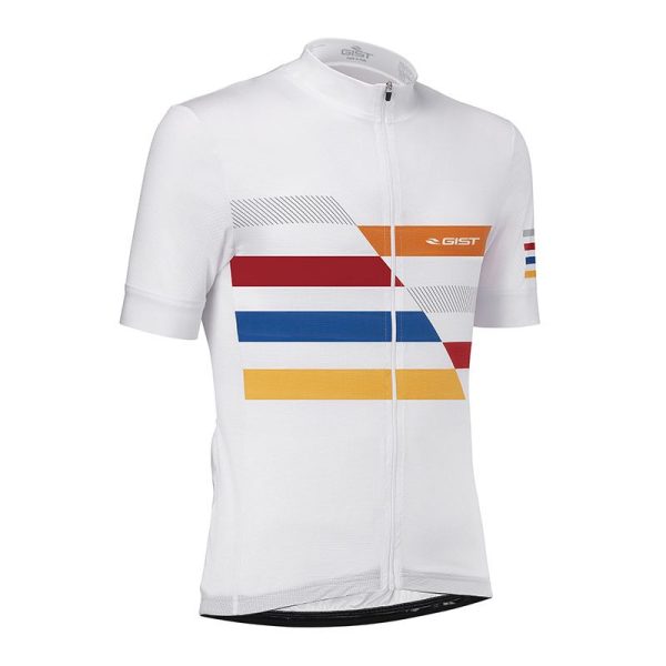 Maillot Gist Homme Maglie Manches Courtes Zip Total Blanc Bande Colore Xxl    -5347