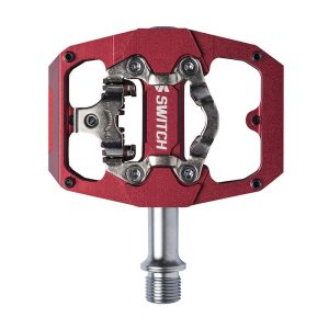 Pedale Vtt Plateforme Switch Crank Flip Double Fonction Alu Cnc Rouge Filetage 9-16 Avec Picots (Paire) (Cales Shimano Spd Inclus) 85X70Mm