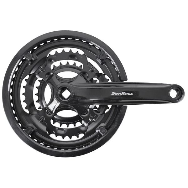 Pedalier Vtt Sunrace 7-8V. Fcm2B Acier Noir 170Mm 48-38-28 Avec Pare Chaine - Boitier 118Mm