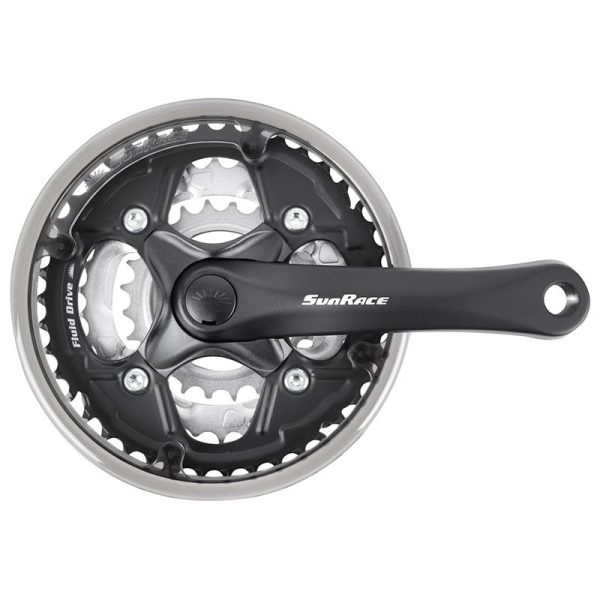Pedalier Vtt Sunrace 7-8V. Fcm51 Acier Noir 152Mm 42-34-24 Avec Pare Chaine