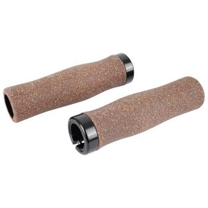 Poignee Vtc - City Newton Effet Liege Marron Lock On Noir L131Mm Avec Bouchon Noir (Paire)