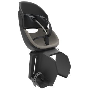 Porte Bebe-Siege Enfant Arriere Prodigee Icon A Fixer Sur Porte Bagage Fixation Etau Noir Coussin Gris Avec Serrure (Jusqu'A 22 Kg Max) (Homologue Ce En 14344)