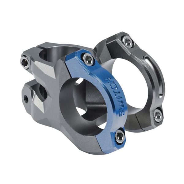 Potence Vtt Switch Rocker Alu Cnc Gris-Bleu Cintre 35Mm Dh L 35Mm