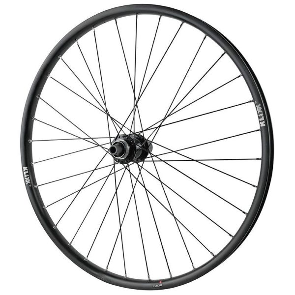Roue Vtt Disque 26" Klixx Tubeless Ready Arriere Noir Moyeu Shimano Tc500 Cassette 11-10-9V Centerlock Axe Traversant 12-142 - Jante 23C 32 Rayons  All Mountain