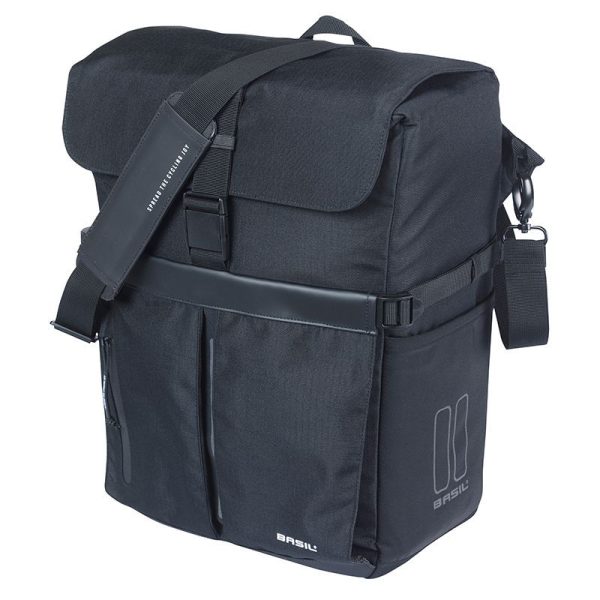 Sacoche Arriere Velo Laterale Sac Bandouliere Basil Move Commuter Noir Droit-Gauche 15L Fixation Mik Studs Pour Porte Bagage