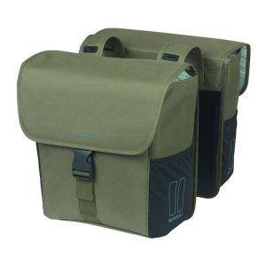 Sacoche Arriere Velo Double Basil Go Vert Fonce 32L Fixation Hooks On Pour Porte Bagage Compatible Systeme Mik (Fixation Non Inclus)