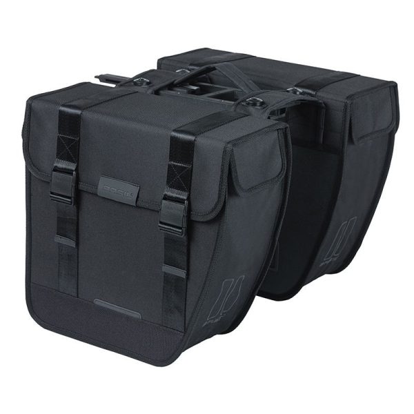 Sacoche Arriere Velo Double Basil Tour 28L Noir (34X14X34Cm) Fixation Porte Bagage Fixation Systeme Mik (Compatible Avec 157030 Inclus)