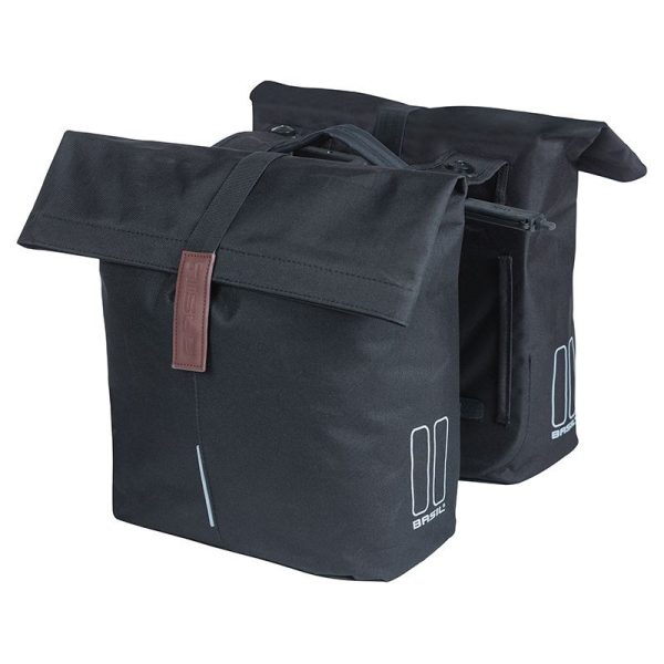 Sacoche Arriere Velo Double Basil City Noir 28-32L Fixation Porte Bagage Fixation Systeme Mik 2.0 (Compatible Avec 211726 Inclus) (33X30X19Cm) Fermeture Pliant Anti-Pluie