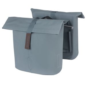 Sacoche Arriere Velo Double Basil Vegan Bleu Imitation Cuir 28-32L Fixation Porte Bagage Fermeture Pliant Anti-Pluie Avec Reflechissant Fixation Systeme Mik (Compatible Avec 157030 Inclus)