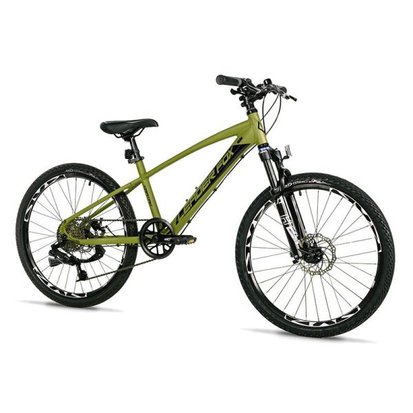 Velo Musculaire Vtt 24 Leader Fox Capitan 2025 Garcon Vert Kaki Mat 8V (Taille Enfant 135 À 145 Cm)