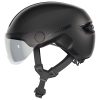 Casque Velo Adulte Abus Urbain Hud-y Ace Velours Noir Eclairage Integre Taille M (54-58cm) Reglage Molette