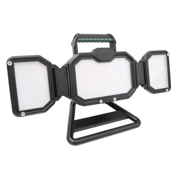 Lampe-projecteur de Chantier A Leds 25w 2500 Lm Repliable Avec 3 Batterie (Rechargeable Usb + Alimentation)