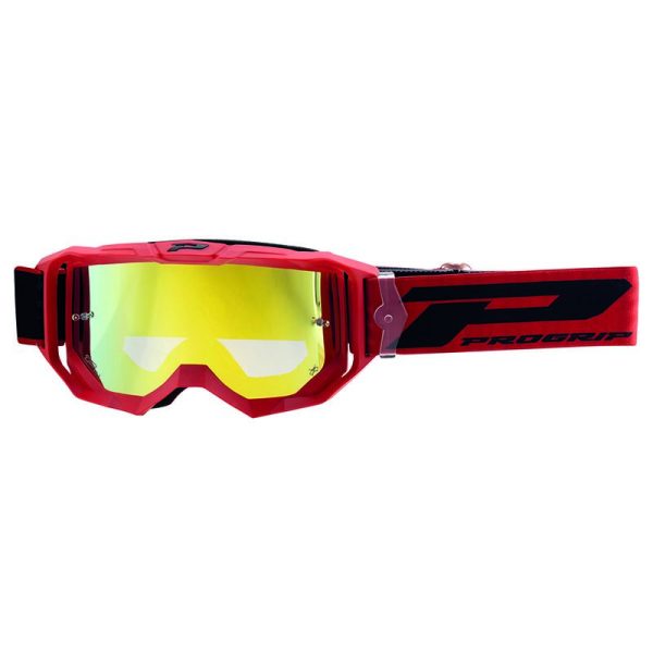 Masque-lunettes Cross Progrip 3300 Fl Vision Go Multilayered Rouge Mat Ecran Miroir Jaune Anti-rayures - anti UV - anti-buee (Homologue CE-en-n° Ac-96025 Rev.2)