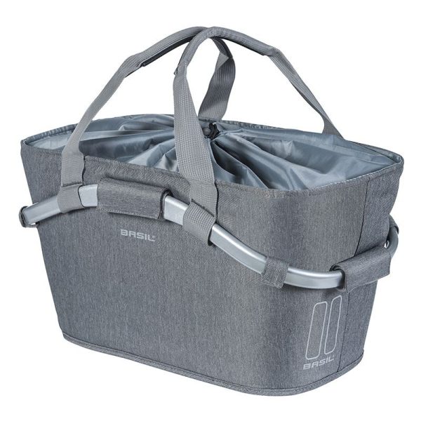 Panier Arriere Toile Basil 2day 22l Gris Clair Avec Anse Fixation Clip Automatique Sur Porte Bagage Systeme Mik (Compatible Avec 157030 Inclus) - (Si Pas Fourni Sur Le Velo