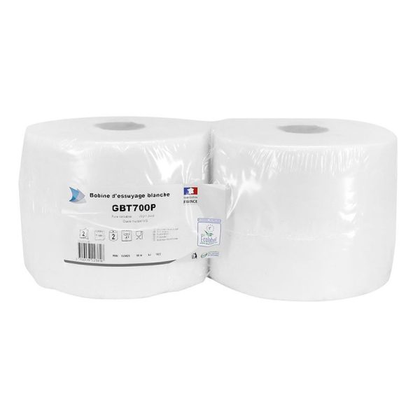 Papier Bobine Essuie-main Blanc (2 Bobines - 1000 Feuilles Dim 20x25 Cm) -selection Gravity