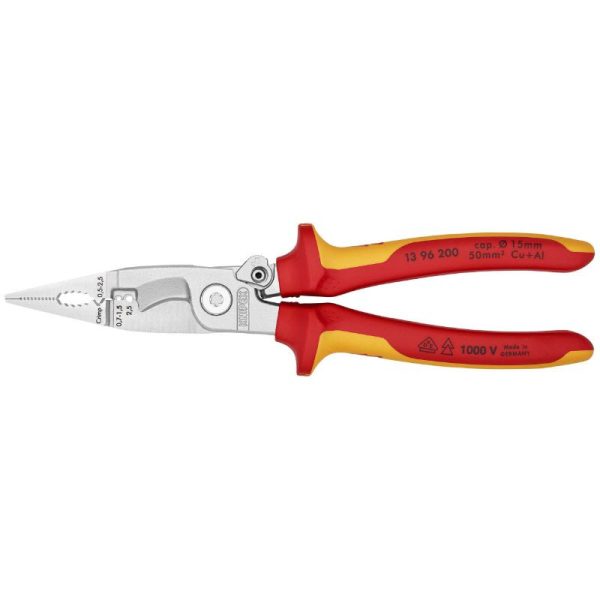Pince Multifonction Pro Knipex Compact Chrome Pour Installation Electrique Poignee Isolee Certifiees Vde (6 Fonctions) (13 96 200) -made In Germany
