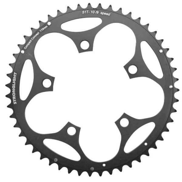 Plateau / Couronne Route 5 Branches D.110 Stronglight Dural 51 Dents Exterieur Noir Type Shimano 8v - 9v