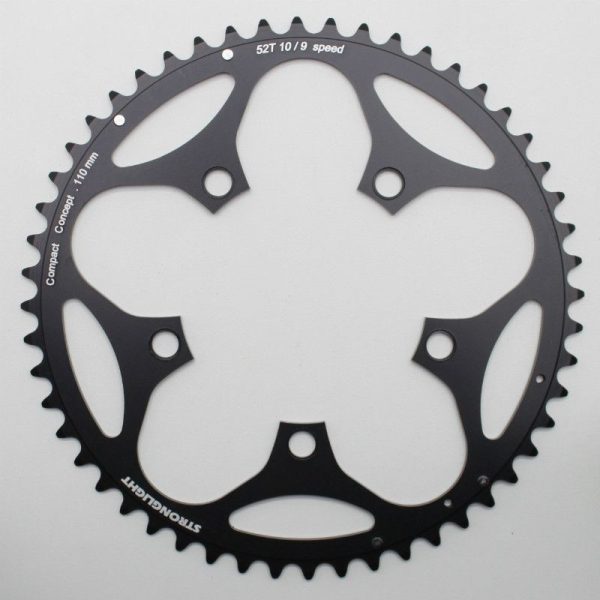 Plateau / Couronne Route 5 Branches D.110 Stronglight Dural 52 Dents Exterieur Noir Type Shimano 8v - 9v