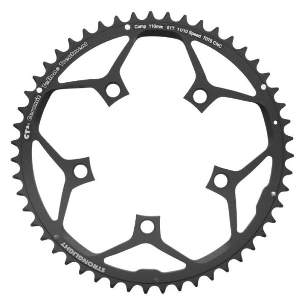 Plateau / Couronne Route 5 Branches D.110 Stronglight Ct2 51 Dents Exterieur Noir Type Shimano 10v - 11v