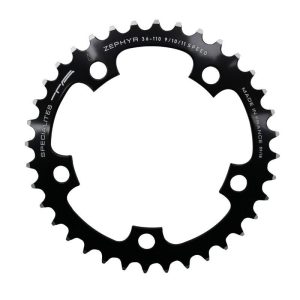 Plateau / Couronne Route 5 Branches D.110 Ta Zephyr 36 Dents Interieur Noir Alu 7075 Type Shimano 9v - 10v