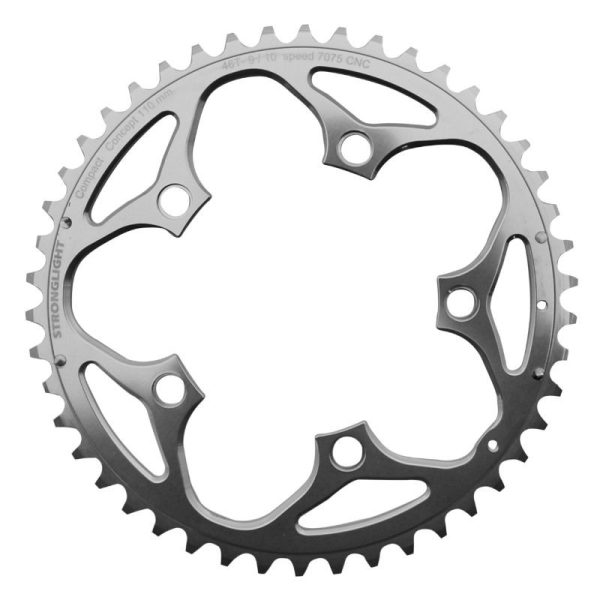 Plateau / Couronne Route 5 Branches D.110 Stronglight 46 Dents Exterieur Argent Alu 7075 Type Shimano 9v - 10v