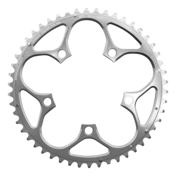 Plateau / Couronne Route 5 Branches D.110 Stronglight 50 Dents Exterieur Argent Alu 7075 Type Shimano 9v - 10v