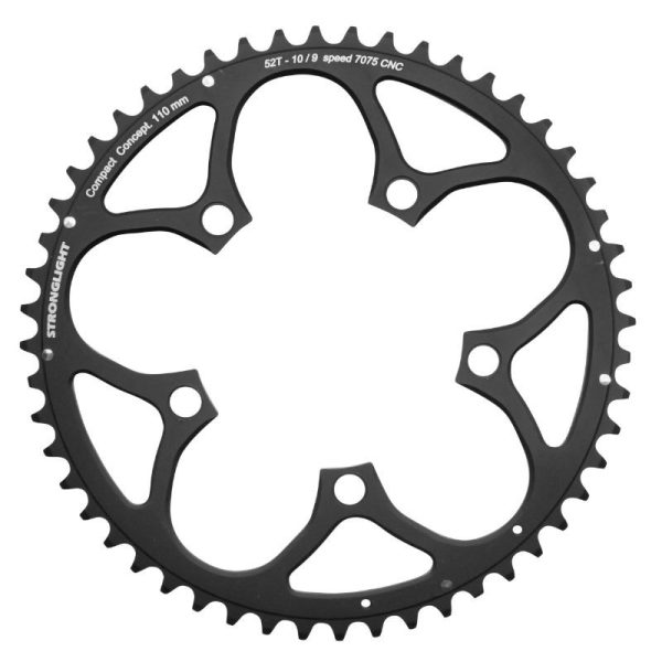 Plateau / Couronne Route 5 Branches D.110 Stronglight 52 Dents Exterieur Noir Type Shimano 9v - 10v - 11v